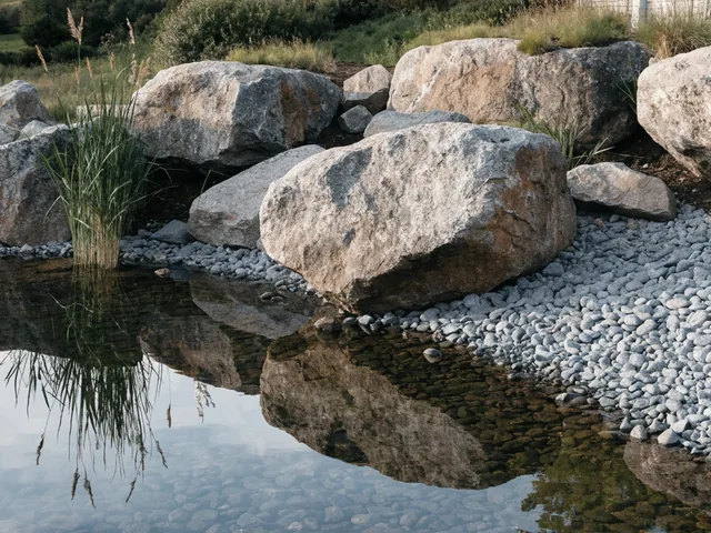 Водоём с крупными валунами